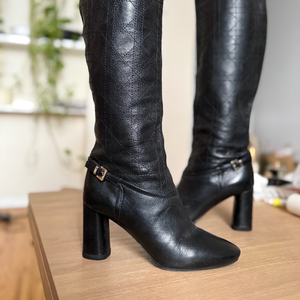 Dior Cannage Leather Boots Black Gold 36
